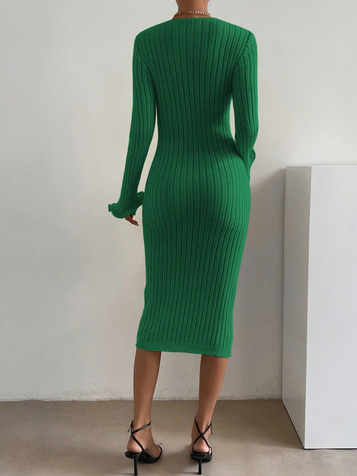 SHEIN Essnce Square Neck Flounce Sleeve Sweater Dress | SHEIN