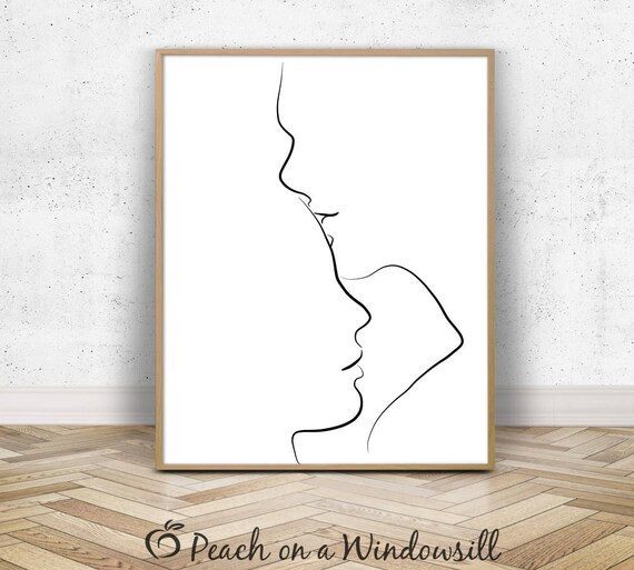 Couple Kissing Printable | Romantic Art Print | Simple Minimalist Line Art Drawing | Black and Wh... | Etsy (US)