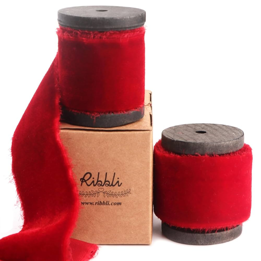 Ribbli Red Velvet Ribbon 1.5 Inch Handmade Frayed Vintage Christmas Ribbon for Gift Wrapping Chri... | Amazon (US)