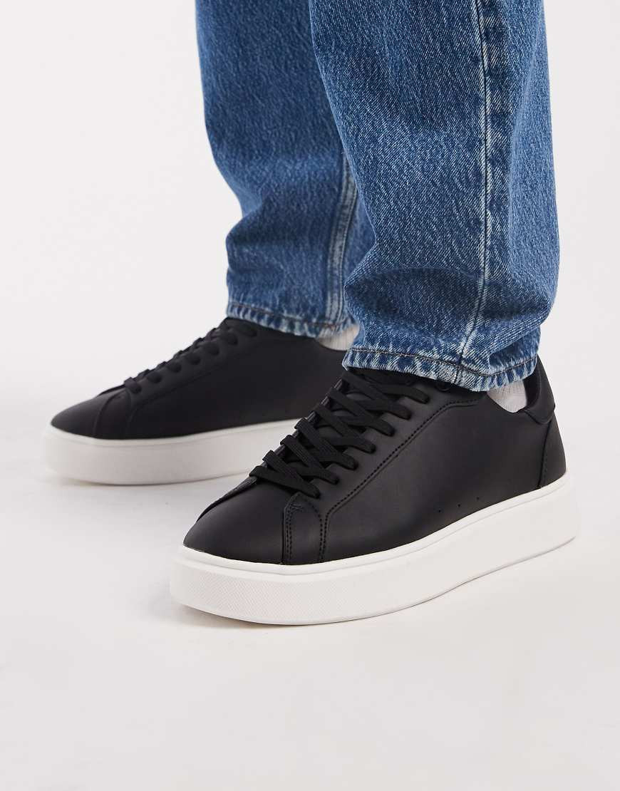 ASOS DESIGN lace up sneakers in black with white sole | ASOS (Global)