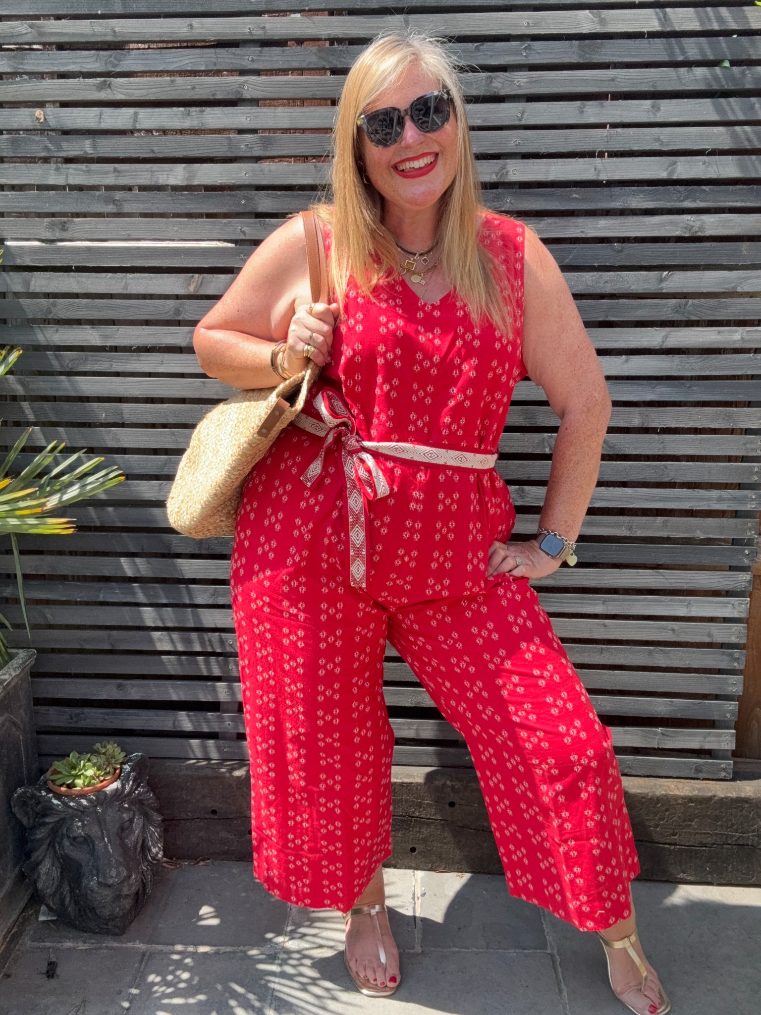 Red jumpsuit, straw bag, sunglassess

#LTKsummer #LTKcurves #LTKplussize