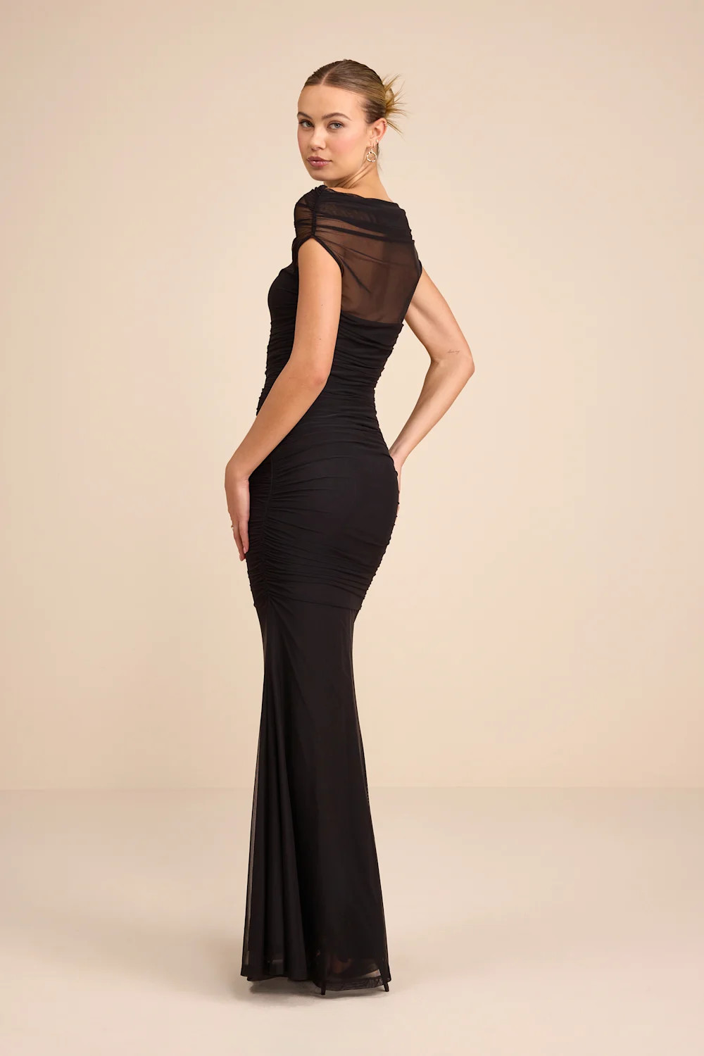 Sunama Black Mesh Ruched Mermaid Maxi Dress | Lulus