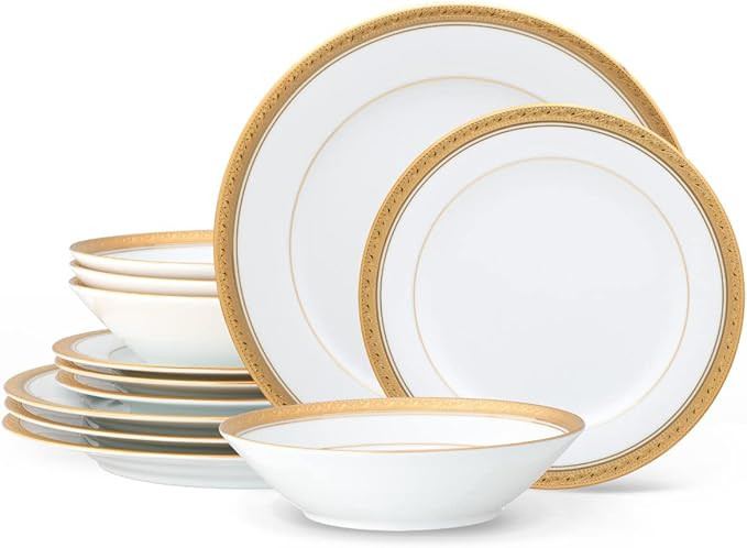 Noritake Crestwood Gold 12-Piece Dinnerware Set, Service for 4 | Amazon (US)