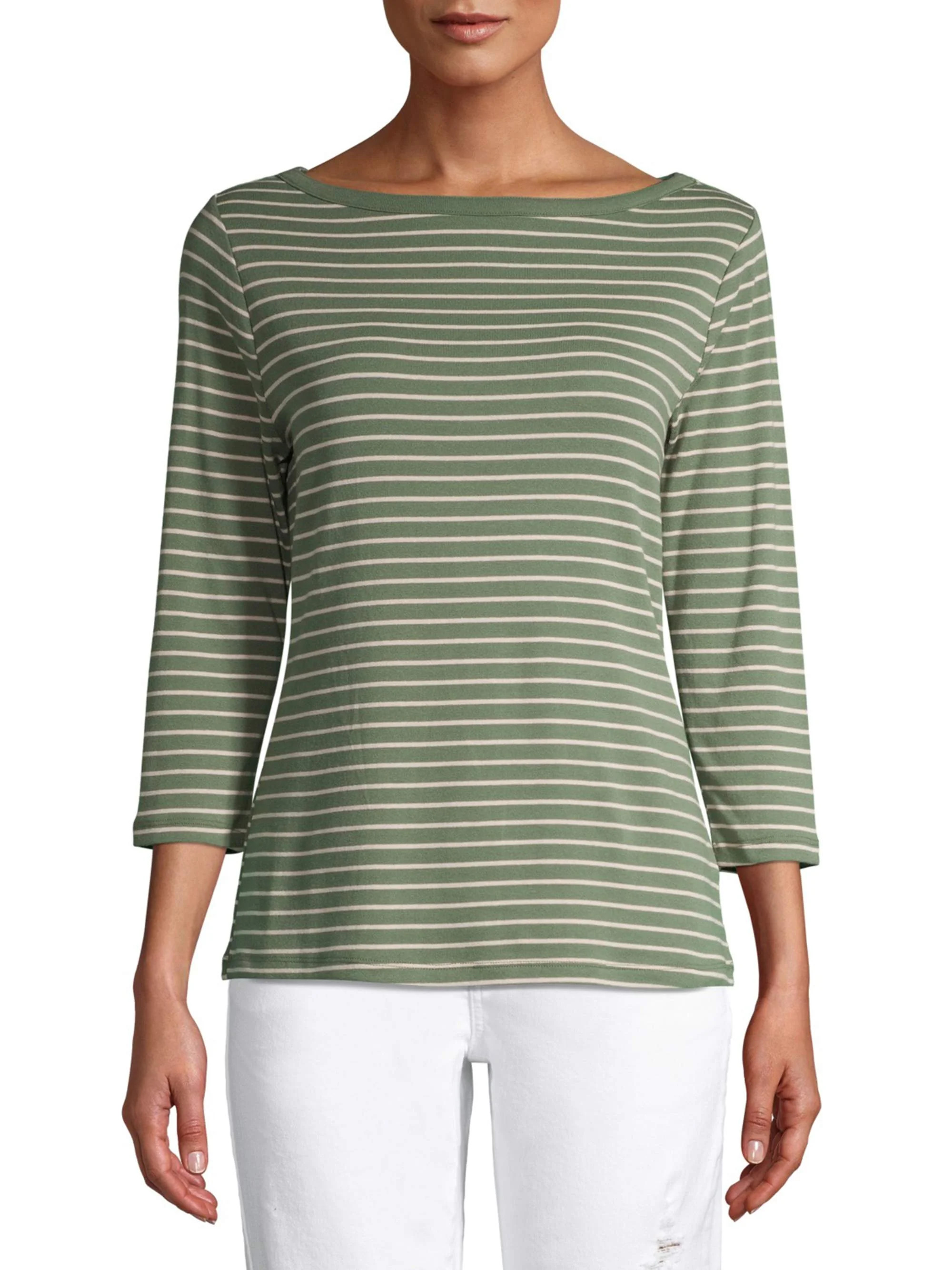 Time and Tru Women's Boat Neck T-Shirt with 3/4-Length Sleeves - Walmart.com | Walmart (US)