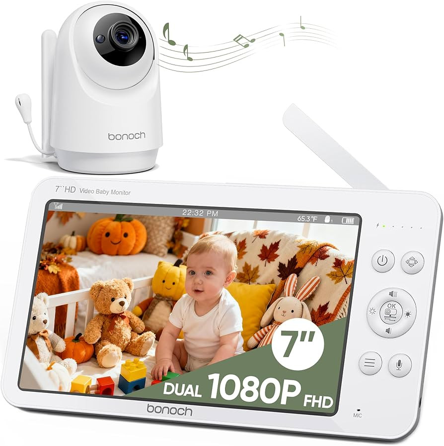bonoch 7" Baby Monitor No WiFi, Upgraded 1080P HD MegaView Video Monitor with Camera and Audio, 6... | Amazon (US)