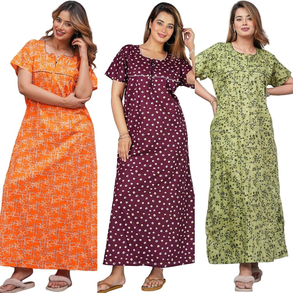 indian nighty for women cotton Printed Indian Soft Cotton Long Nightgowns For Women, with Pocket ... | Amazon (US)