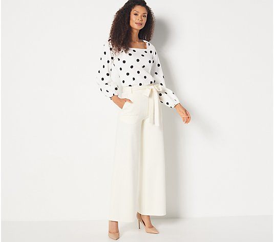 Girl With Curves Petite Wide Leg Ponte Pants | QVC