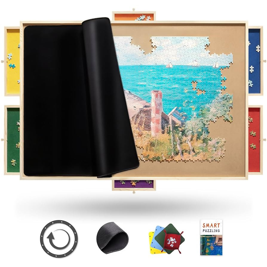 1500 Pieces Rotating Puzzle Board Pro, 35" x 26" with Drawers, Rubber Cover Mat, 360° Lasy Susan... | Amazon (US)