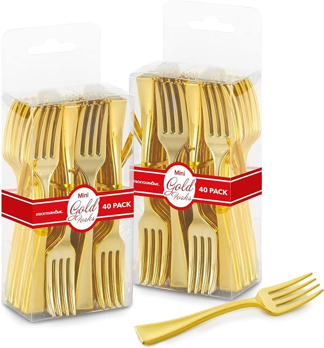 Gold Mini Forks 4 Inch (80-Count) Disposable Plastic Appetizer Fork for Cocktail Hour, Dessert Cu... | Amazon (US)