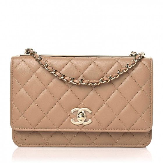Lambskin Quilted Trendy CC Wallet On Chain WOC Beige | FASHIONPHILE (US)