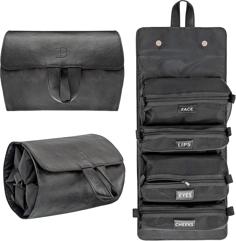 Hanging Travel Cosmetic Makeup Bag, Roll-Up Makeup Bag for Travel, Cosmetic Organizer for Toiletries | Amazon (US)