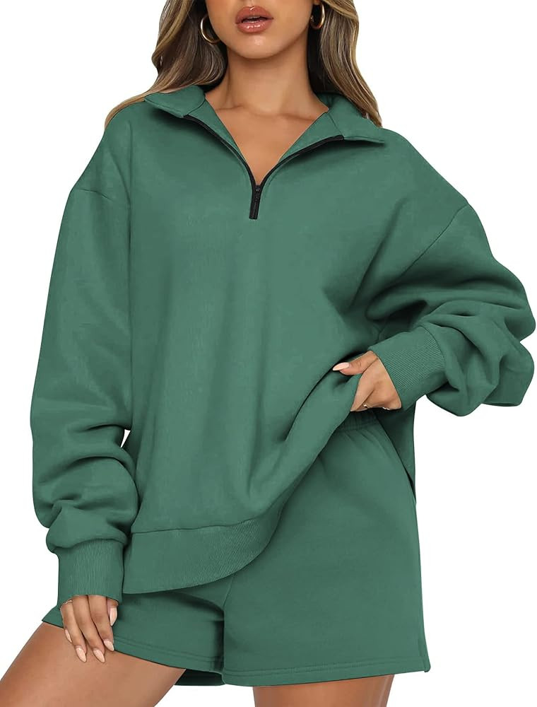 Ekouaer Womens Oversized Sweatshirts Hoodies Half Zip Pullover Lounge Long Sleeve Shorts Set | Amazon (US)
