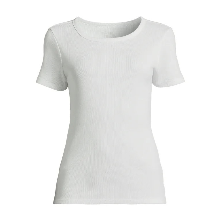Time and Tru Women's Ribbed Tee with Short Sleeves, Sizes S-XXXL | Walmart (US)