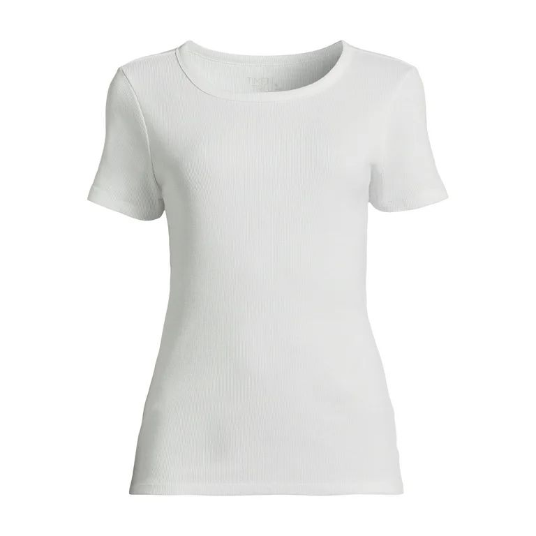 Time and Tru Women's Ribbed Tee with Short Sleeves, Sizes S-XXXL | Walmart (US)