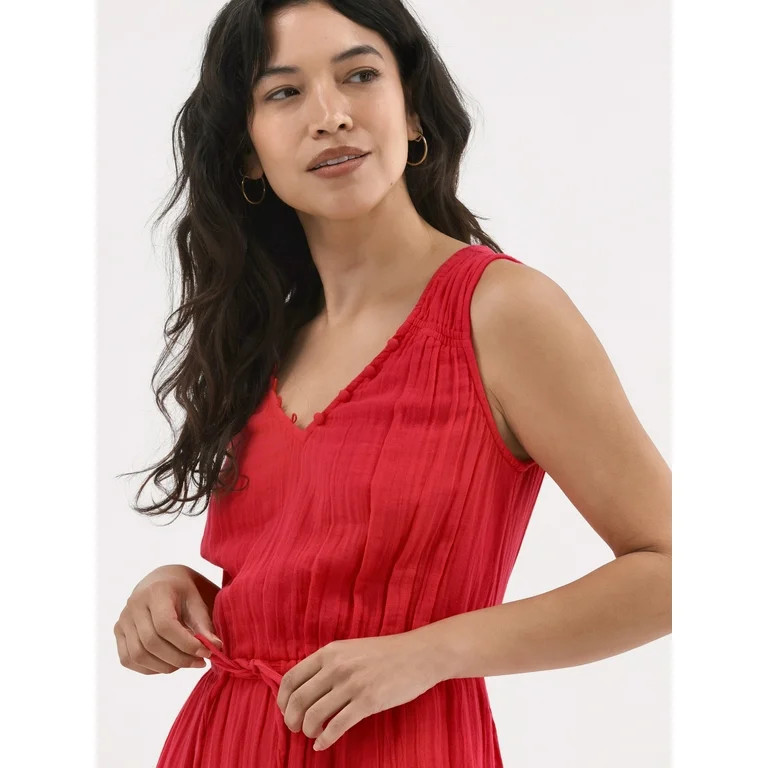 Time and Tru Women's Double Cloth Sleeveless Midi Dress, Sizes XS-XXXL | Walmart (US)