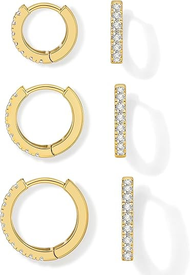 micuco 3 Pairs Small Hoop Earrings Tiny Cartilage Earrings for Women Cubic Zirconia Earrings Hugg... | Amazon (US)