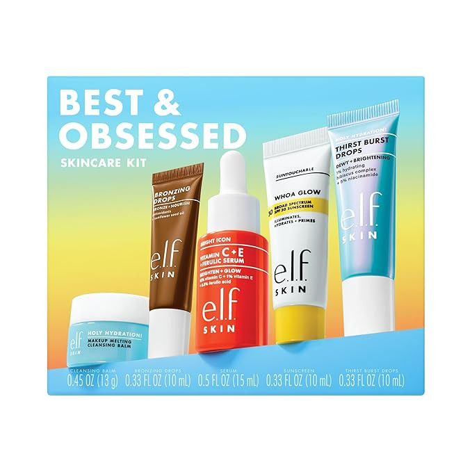 e.l.f. SKIN Best & Obsessed Skincare Kit, Travel-Size Makeup Remover, Sunscreen & Brightening Ser... | Amazon (US)