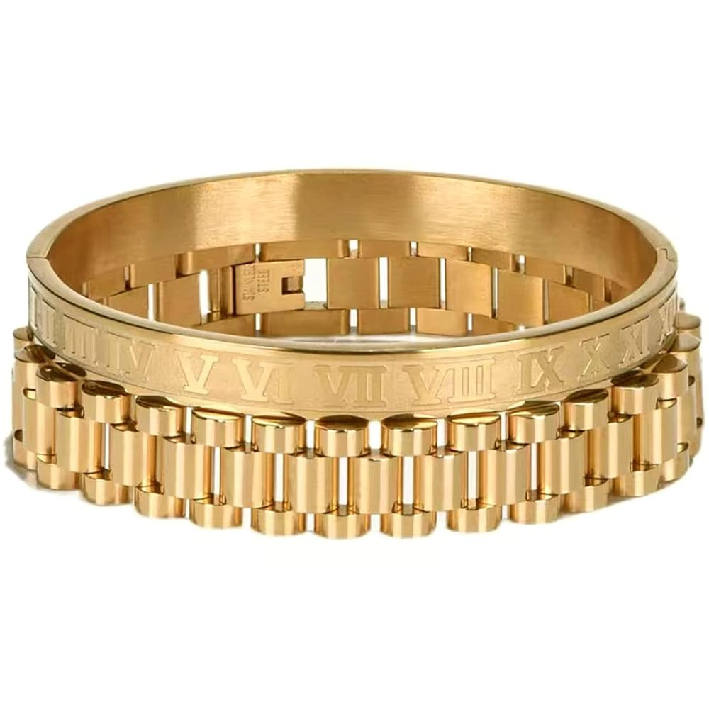 Gold Silver Plated Bracelets for Men Women Roman Numeral Bangle Bracelet Stainless Steel Personal... | Amazon (US)