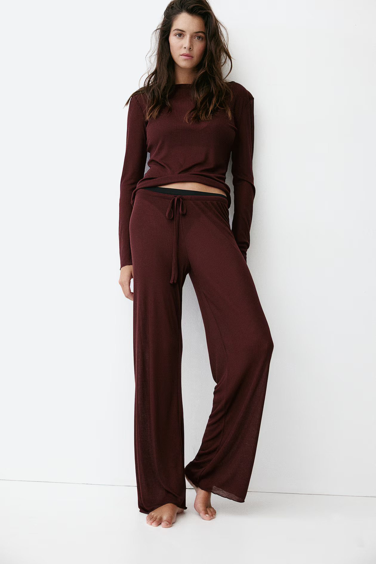 Ribbed Pajamas - Burgundy - Ladies | H&M US | H&M (US + CA)