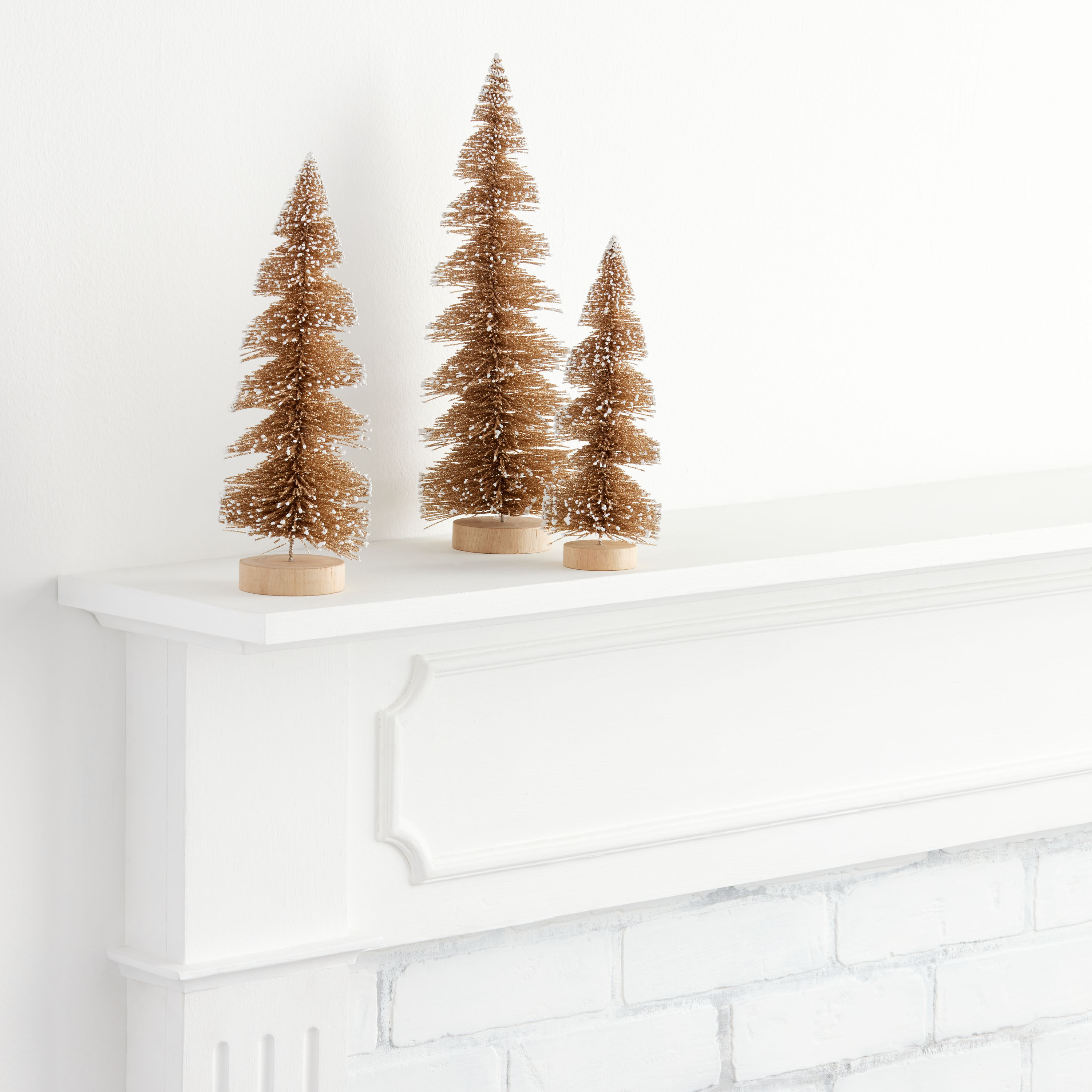 Champagne Gold Bottlebrush Christmas Tree Decor 3 Pack - World Market | World Market