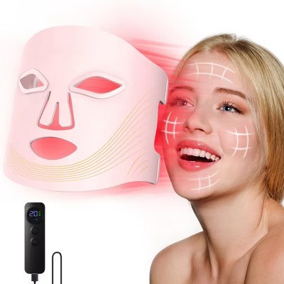 Morfone 4-mode LED facial red light therapy lamp. Portable care set with remote control, suitable for home and travel skin therapy.（Pink） | Target
