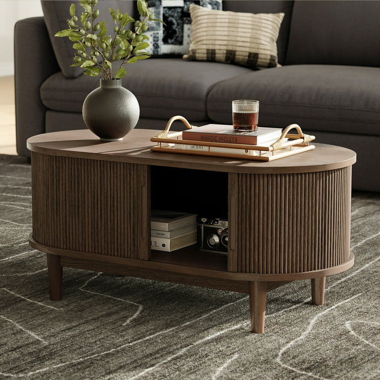 LINSY HOME Fluted Coffee Table with Storage, Mid-Century Coffee Table for Living Room with Slidin... | Walmart (US)