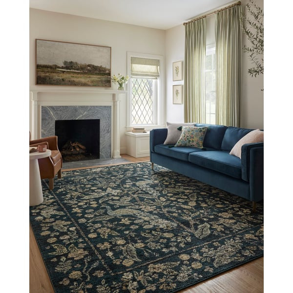 Laurel Peacock Garden (LAU-05) Navy Area Rug | Rugs Direct