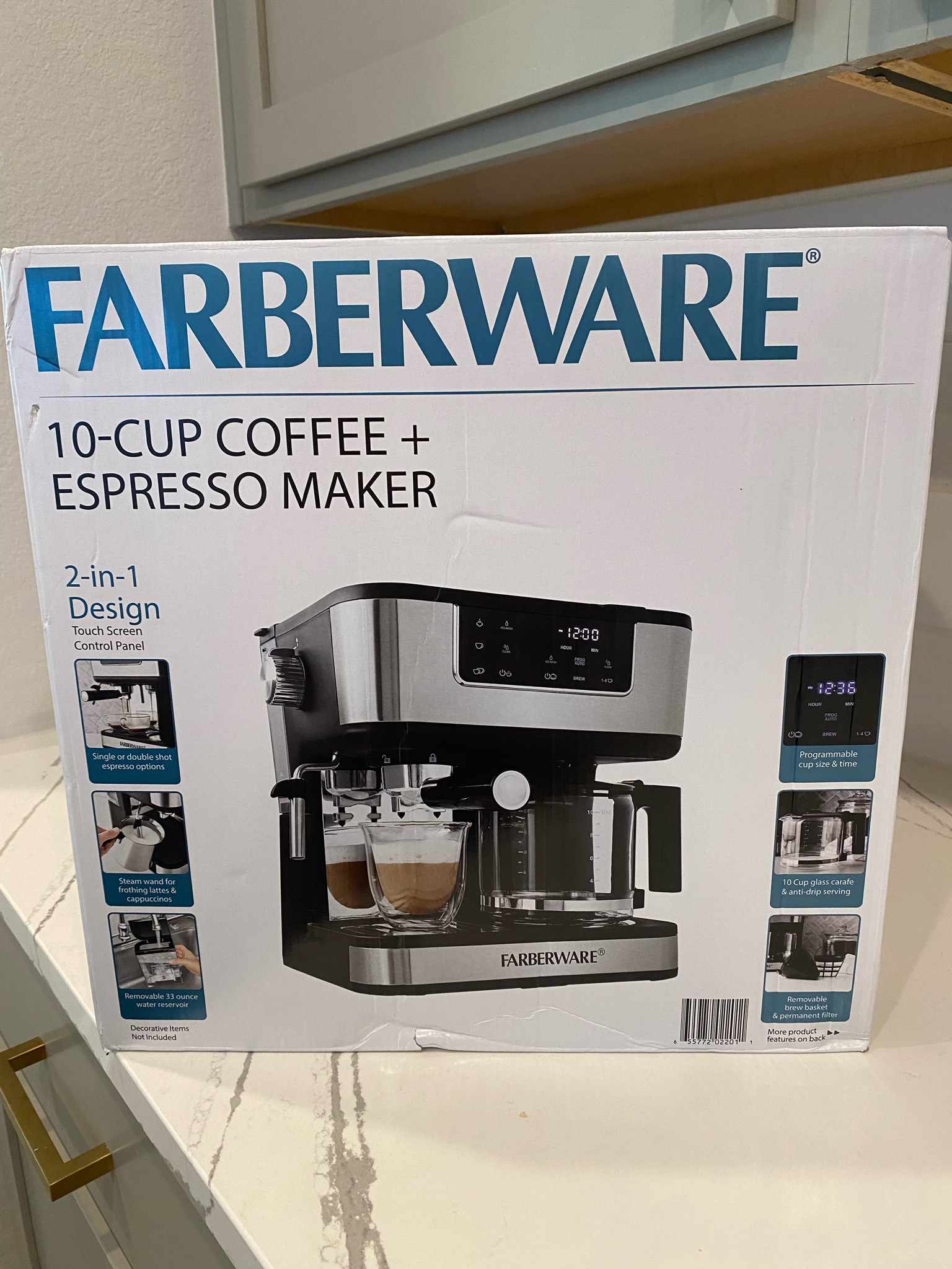 Farberware Dual Brew, 10 Cup Coffee + Espresso, Black and Stainless Finish,  Touchscreen Display, New