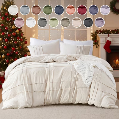 3Pcs Comforter set Pinch Pleat Comforter for All Seasons Stylish Grid Pattern Bedding Set, Lightweight Solid Bed Comforter Sets, Neutral, Full | Target