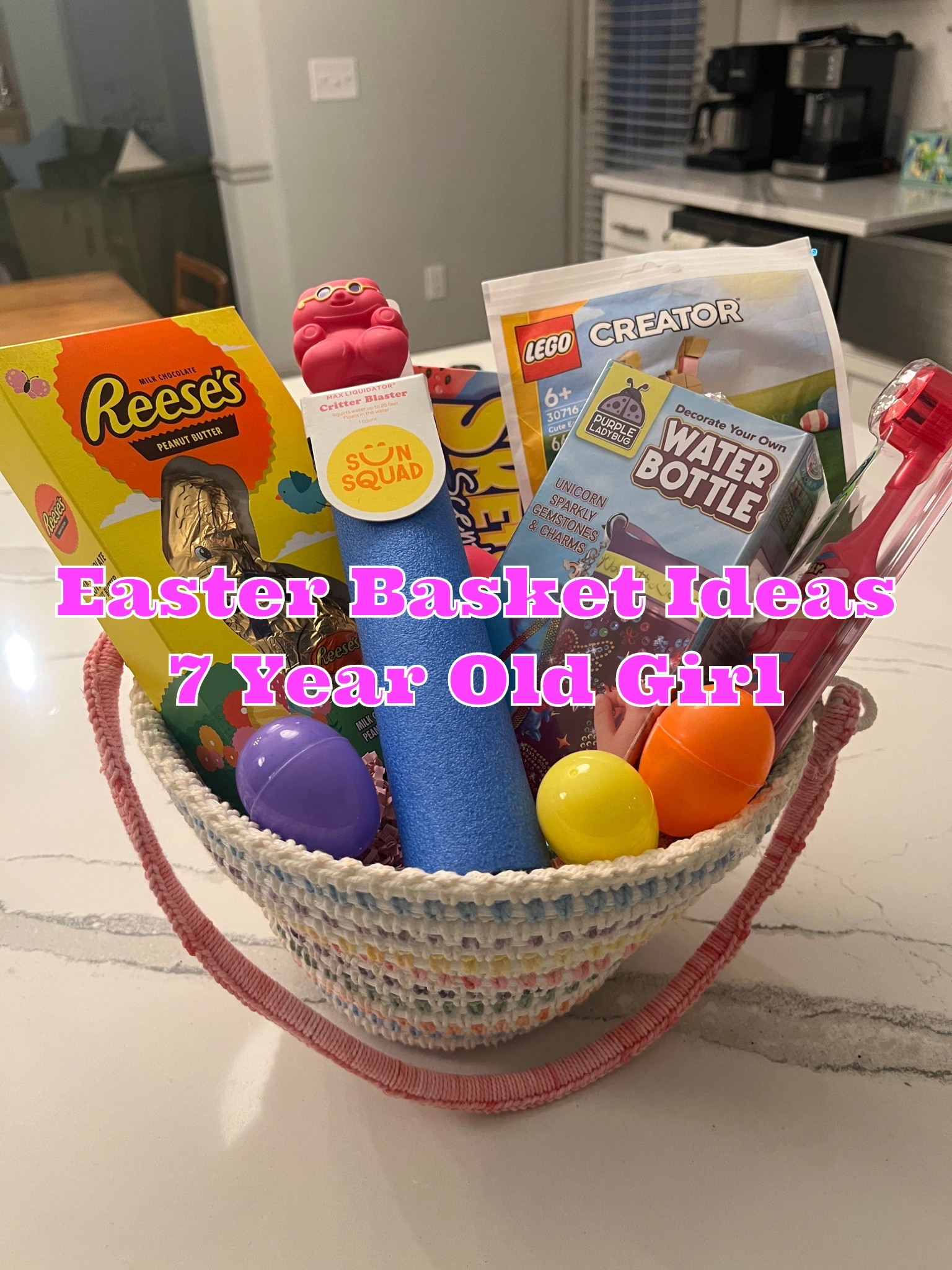 All the practical things, a little candy, plus a DIY water bottle for my girl this year. ;) 