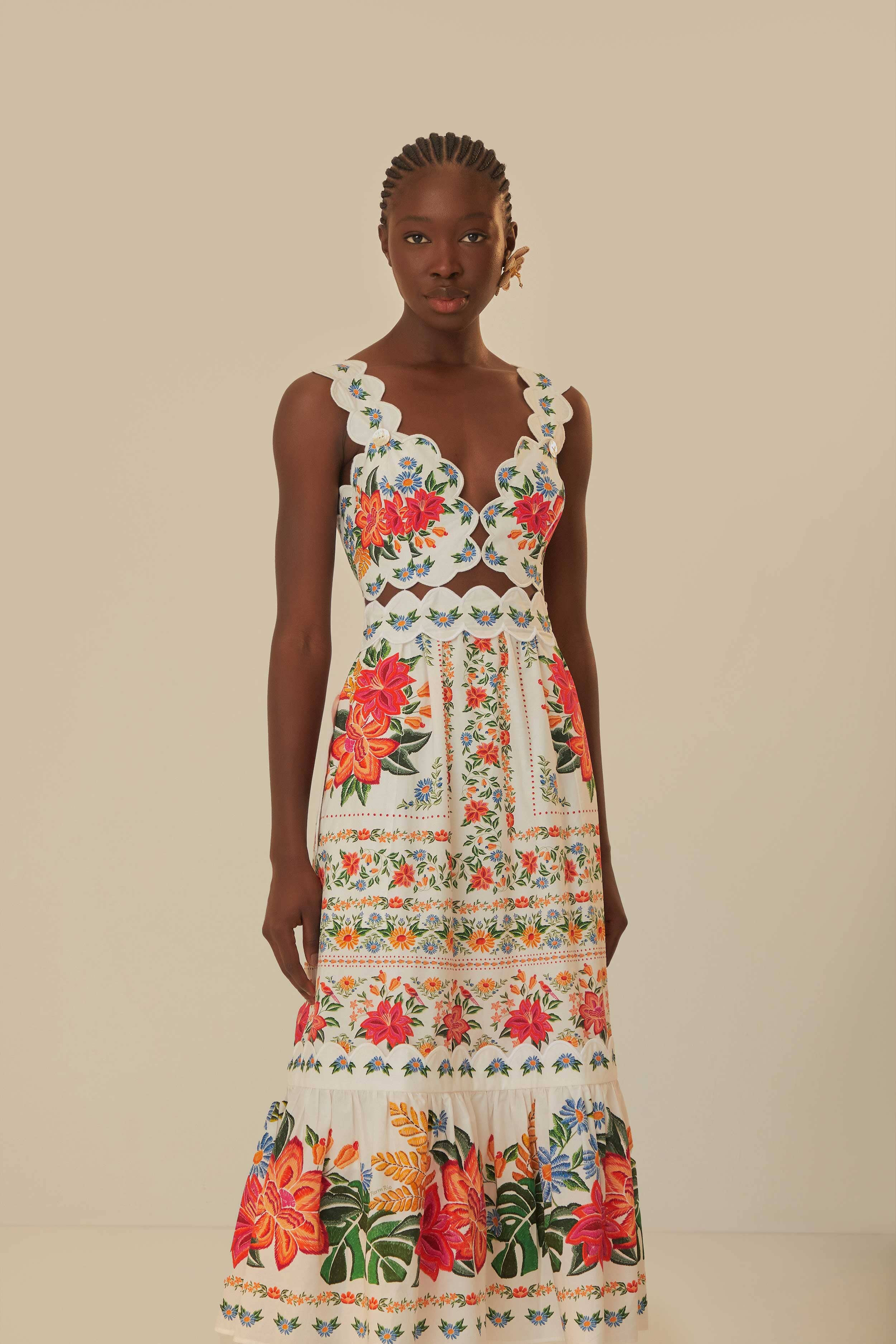 Off-White Bloom Garden Maxi Dress | FarmRio (US)