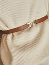 Reiss Tan Hayley Leather Square Hinge Belt | Reiss US