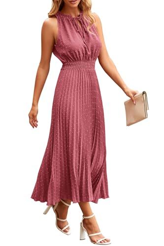 PRETTYGARDEN Women's Midi Summer Dresses Casual V Neck Swiss Dot Ruffle Sleeveless A Line Beach S... | Amazon (US)