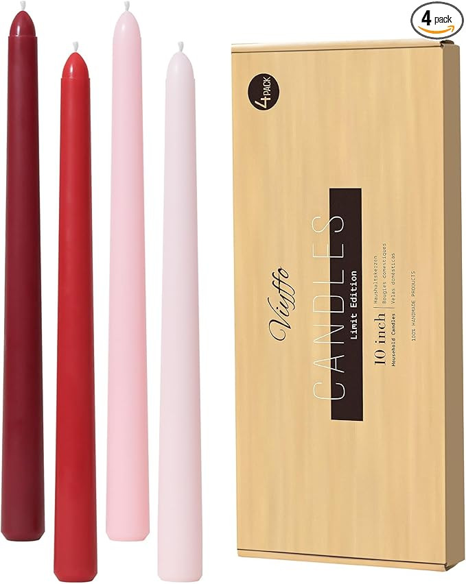 Viyffo Taper Candles 10 Inch Red 4 Pack Unscented, Dripless, Smokeless Long Tall Tapered Candlest... | Amazon (US)
