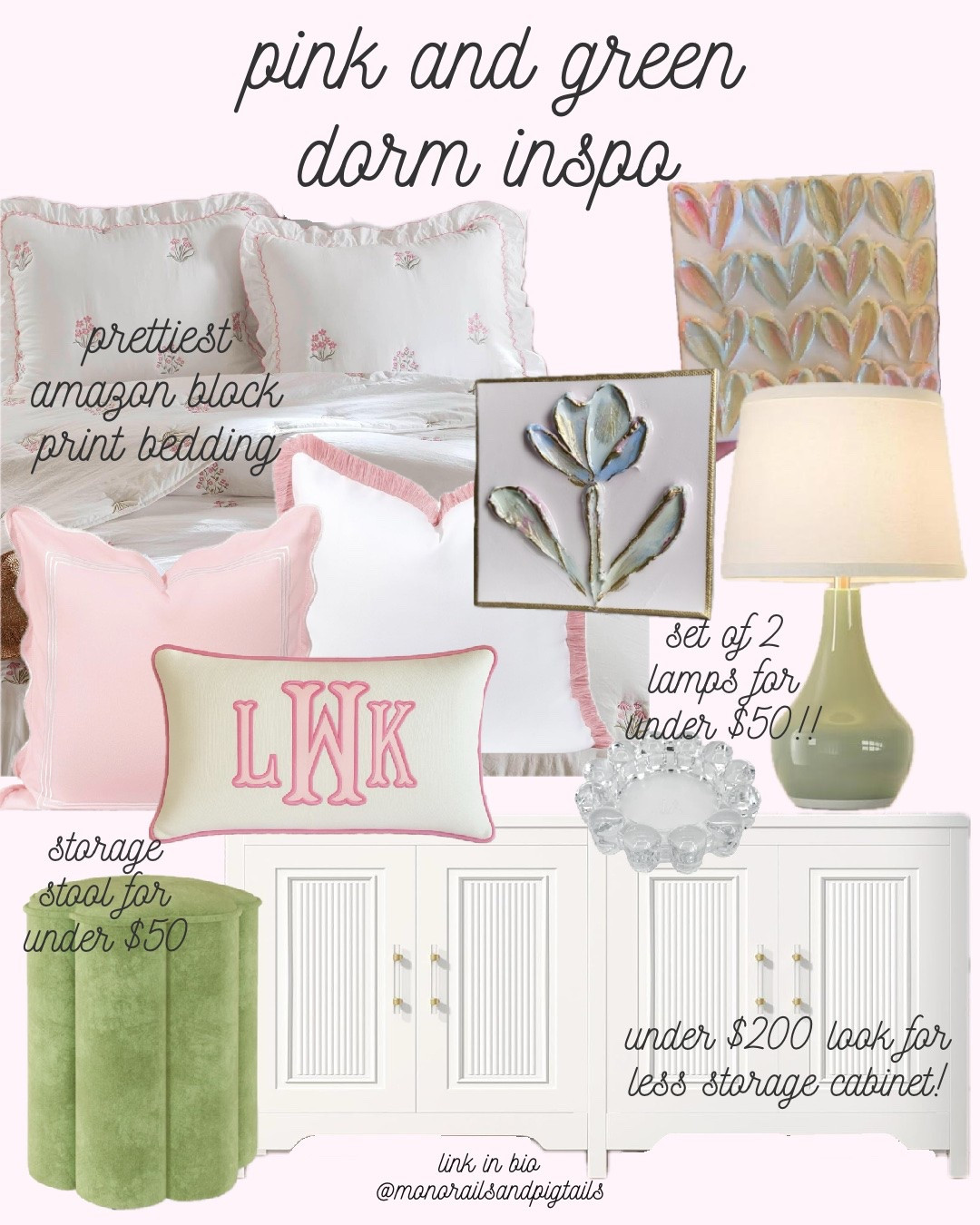 while putting together our pink and green nursery I’ve come across SO many cute finds that I thought would be beautiful for a dorm room or girls room!! budget friendly options included! 

grandmillennial, dorm room inspo, girls bedroom, dorm room, dorm bedding, preppy dorm, grandmillennial dorm, grandmillennial bedroom, Walmart, Walmart home decor, amazon home decor, room design

#LTKgrwm #LTKHome #LTKU