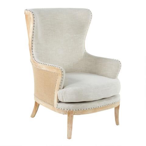 Beige Linen and Wood Sydney Upholstered Armchair | World Market