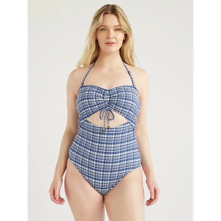 Time and Tru Women's and Women's Plus Cutout Seersucker One Piece Swimsuit, Sizes XS-3X - Walmart... | Walmart (US)