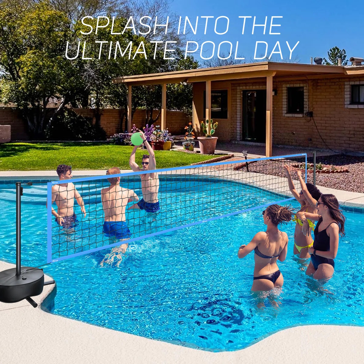 OXYGIE Pool Volleyball Net Games Set With Ball Adjustable Up To 32 Feet Wide | Wayfair North America