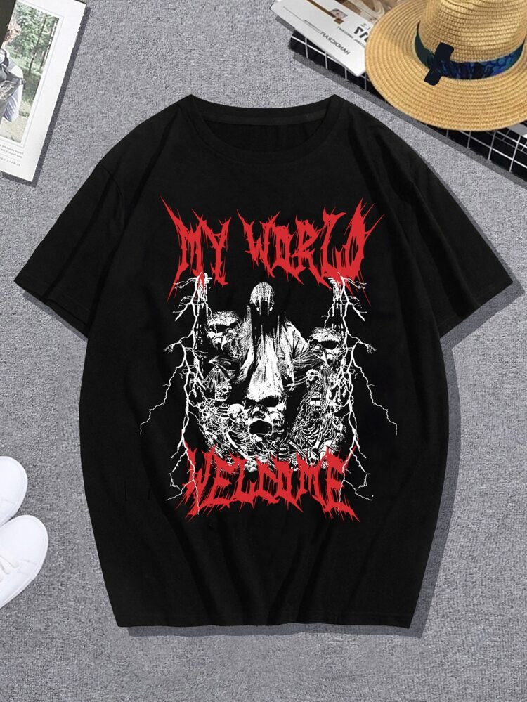 ROMWE Guys Letter Skull Graphic Tee | SHEIN