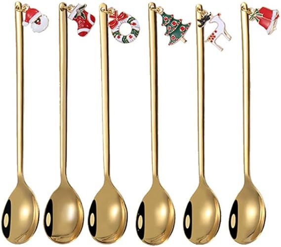 Suteng 6pcs Stainless Steel Christmas Coffee Spoon Ice Cream Soup Sugar Dessert Teaspoons Mixing ... | Amazon (US)