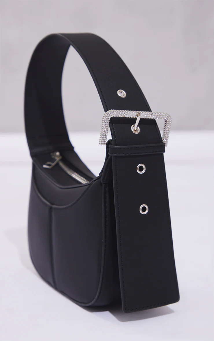 Black Chunky Diamante Buckle Structured Shoulder Bag | Pretty Little Thing (Australia & New Zealand)