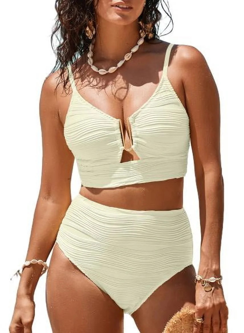 Eytino Swimwear Womens High Waisted Bikini Sets Tummy Control Swimsuits V Neck Cutout Swimming Su... | Walmart (US)
