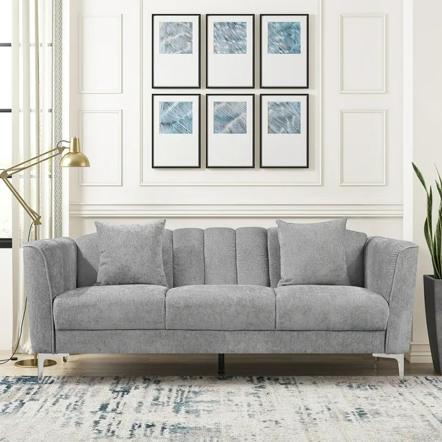 Homfa Chenille Sofa and Couch, 77.2" Modern Couch with Armrests, Wood Sofa with Pocket and Stainl... | Walmart (US)