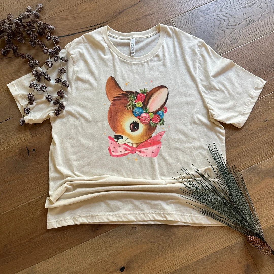 Vintage Reindeer Tshirt Deer Crew Neck Christmas Shirt - Etsy | Etsy (US)