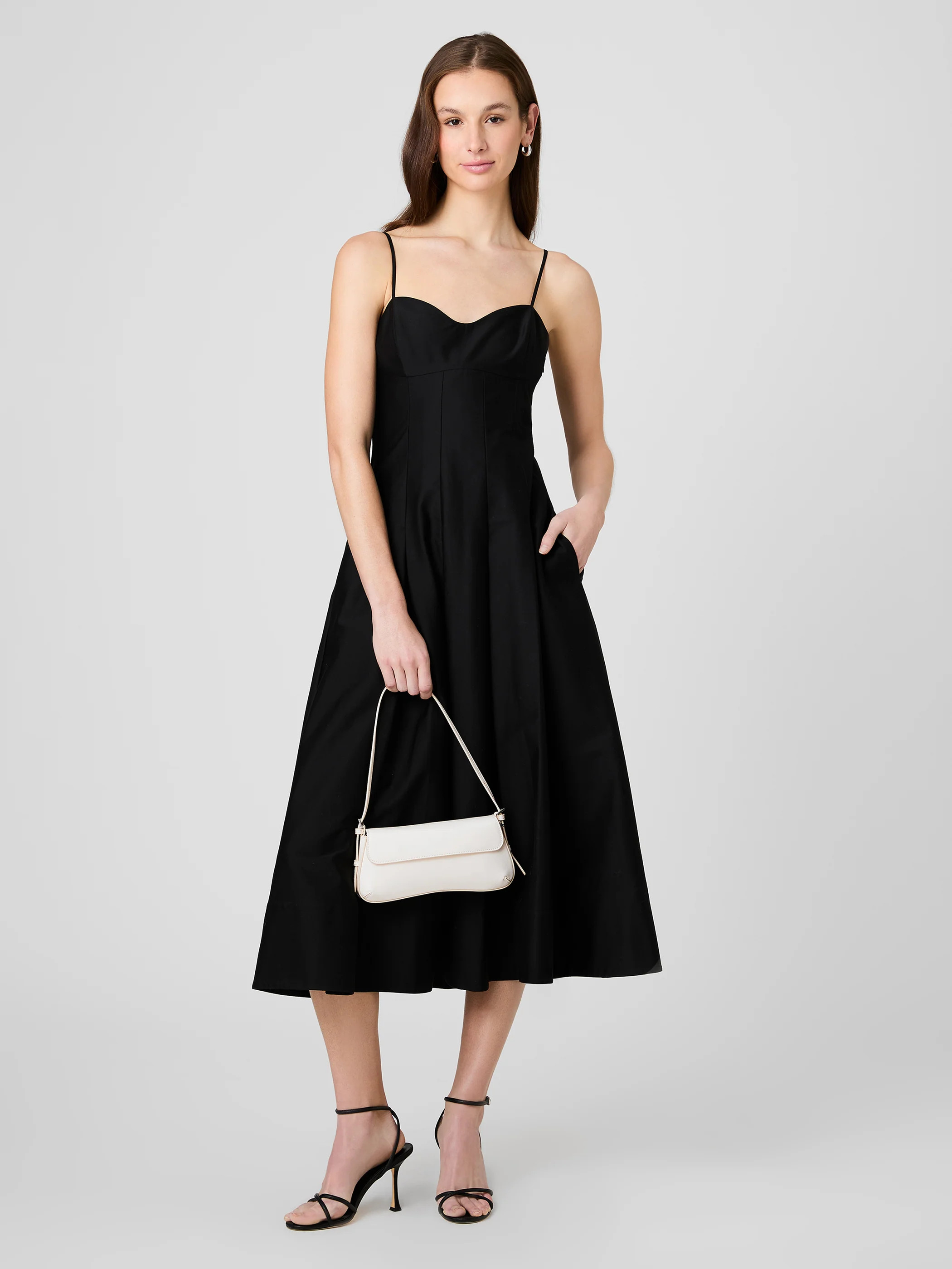 COTTON SATEEN PLEATED MIDI DRESS | French Connection (US)