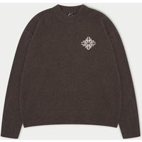 Lightweight Fluffy Knit Emblem Crew - Brown | The Couture Club