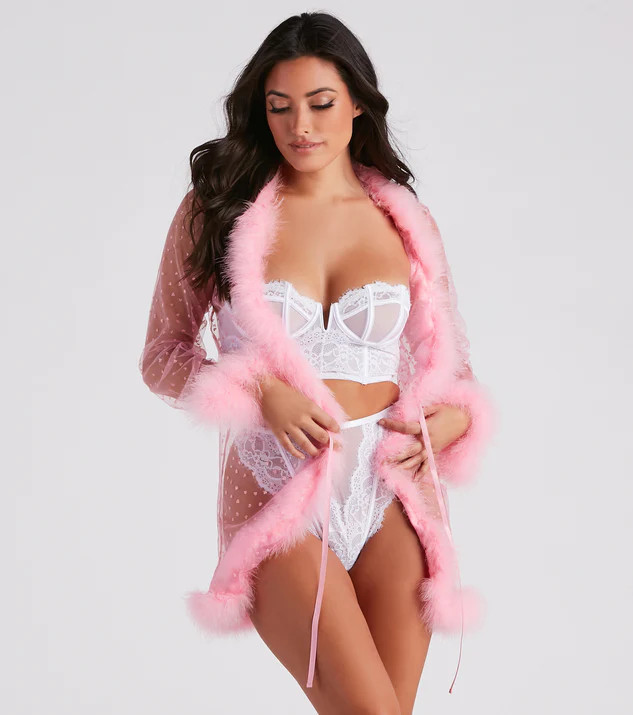 Dream Girl Glitter Heart Marabou Feather Robe | Windsor Stores