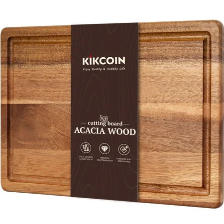 Kikcoin Acacia Wood Cutting Board, 16"x 10" Solid Cutting Board with Juice Grooves & Side Handles, Natural Wood Chopping Board for Kitchen, Serving Tray | Walmart (US)