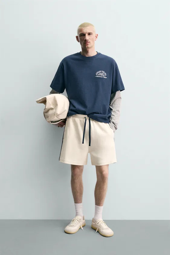 CONTRAST STRIPE JOGGER BERMUDA SHORTS | Zara UK