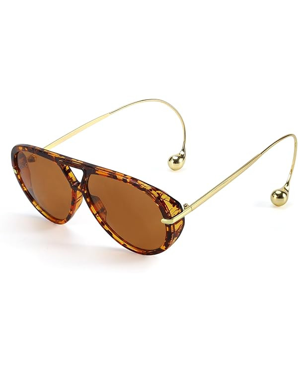 Oversized Aviator Sunglasses for Women With Earring Trendy Large Big Double Bridge 2025 Designer ... | Amazon (US)